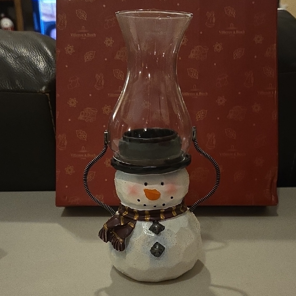 Avon Snowman Holiday Decor with Black Hat and Brown Scarf